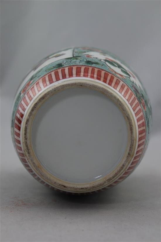 A Chinese famille verte ovoid jar and cover, late 19th century, 21cm.